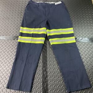 Cintas ComfortFLEX Work Pants Mens 34 Navy Reflective Hi Vis Safety Striped